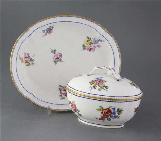A Sevres quatrelobed dish and a similar ecuelle and cover, c.1753 and 1763, 26cm and 16.3cm